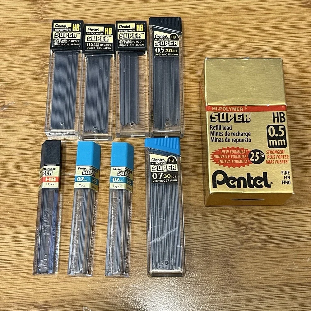 Pentel Super Hi Polymer Refill Lead HB 0.5mm 0.7mm Mechanical Pencil Tubes Lot